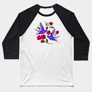 Swallows flying above flower field Baseball T-Shirt